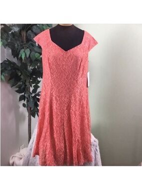 Suite 7 dress fit and flare 14W Lace peach sorbet is the color